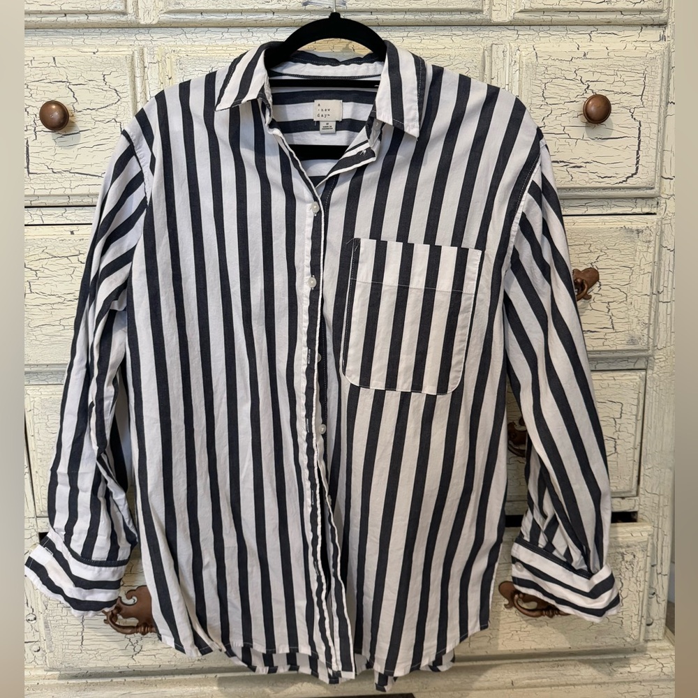 Charcoal and white striped button down